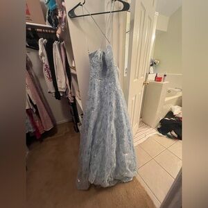 B. Darlin Light Blue Satin and Lace Prom Dress